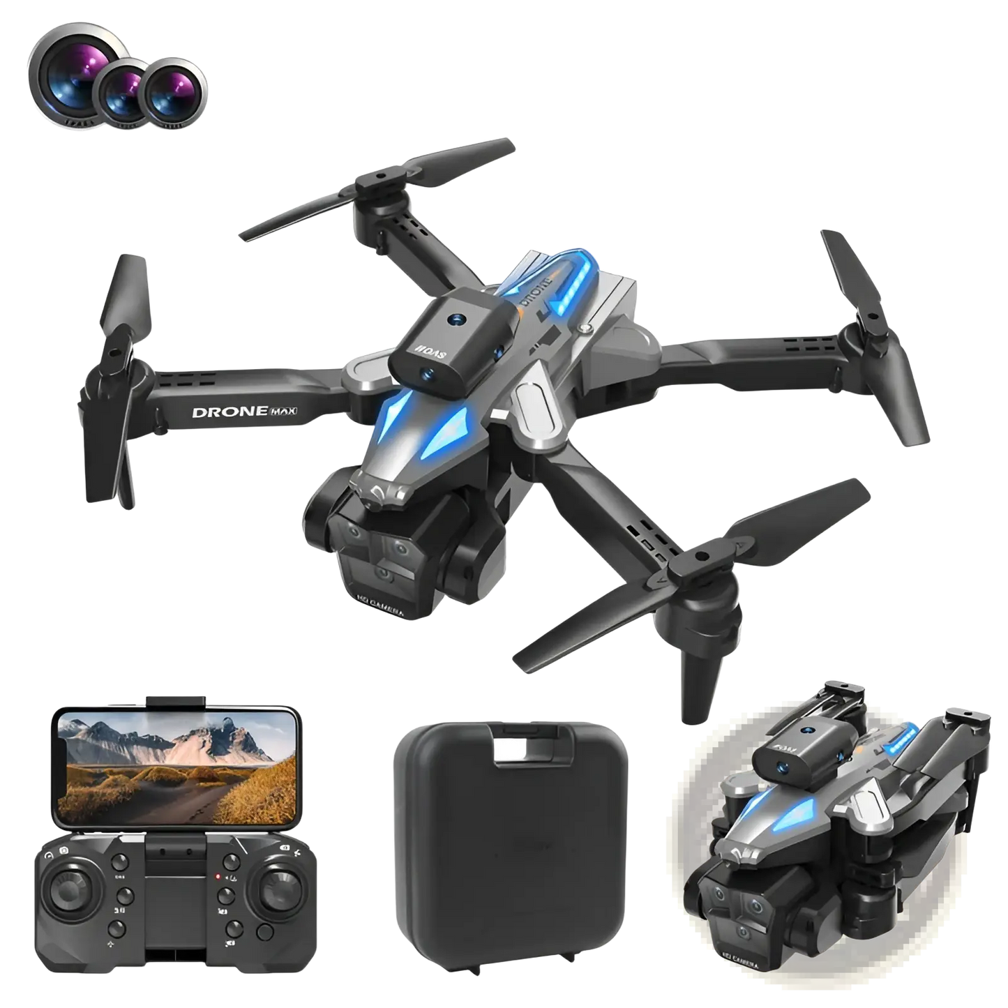 Drone Max Triple Camera Foldable Quadcopter with Led