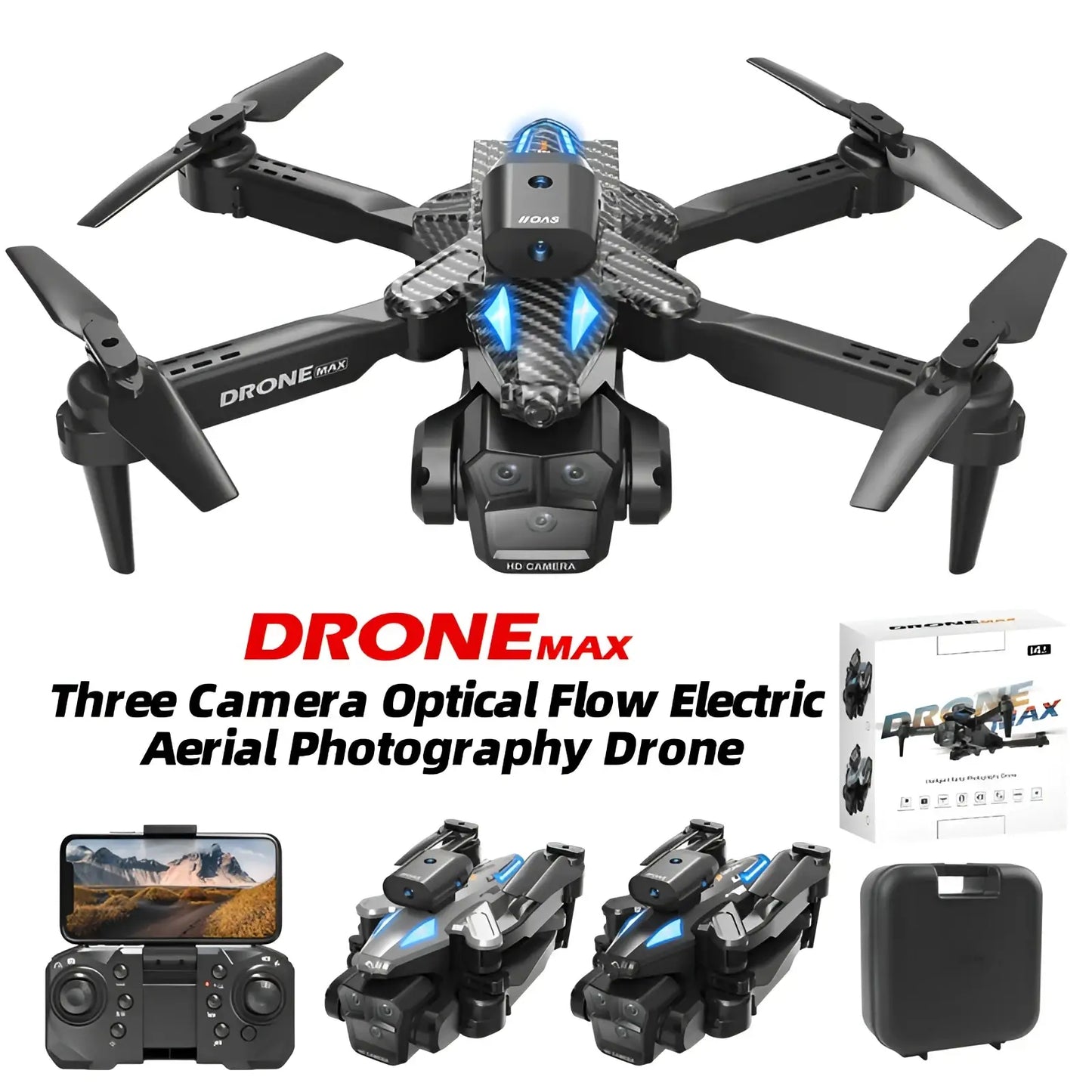 Drone Max Triple Camera Foldable Quadcopter with Led