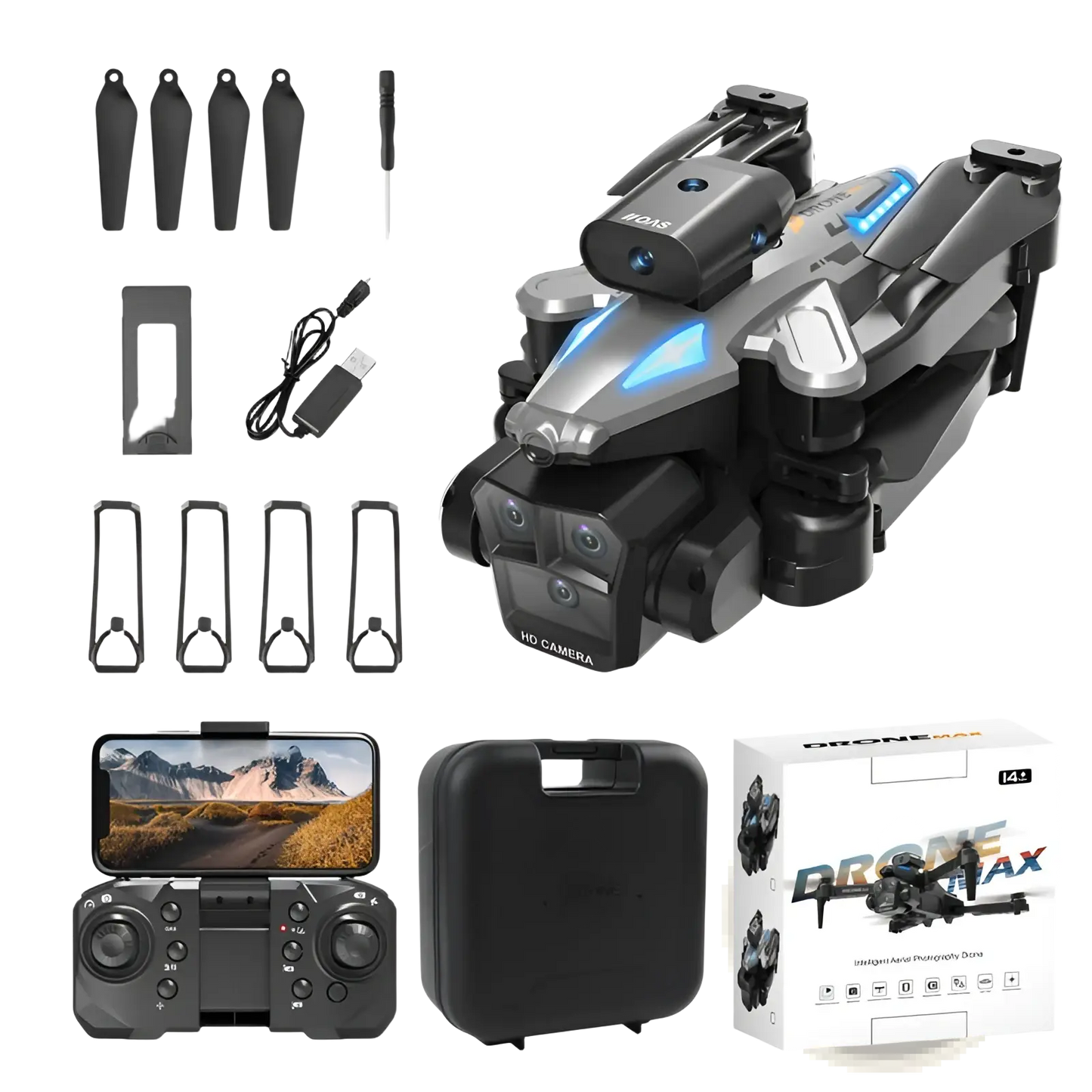 Drone Max Triple Camera Foldable Quadcopter with Led