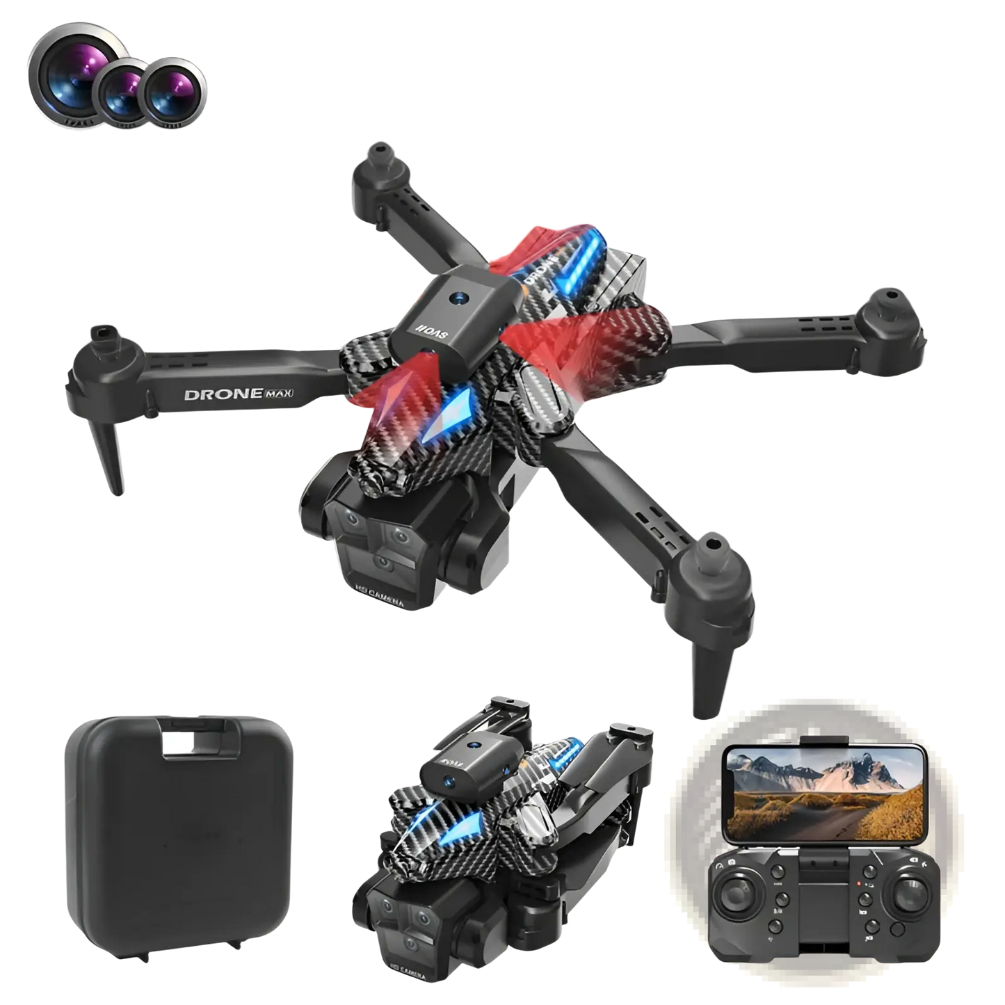 Drone Max Triple Camera Foldable Quadcopter with Led