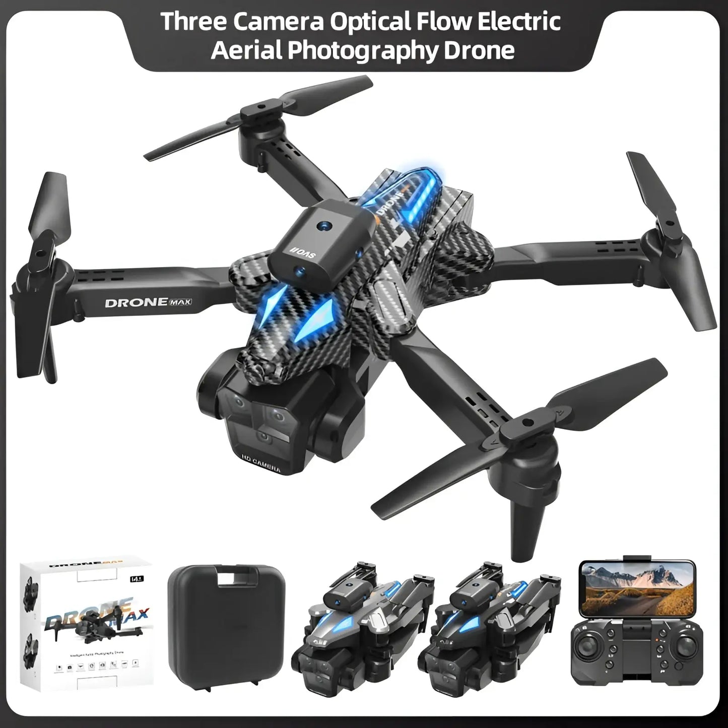 Drone Max Triple Camera Foldable Quadcopter with Led
