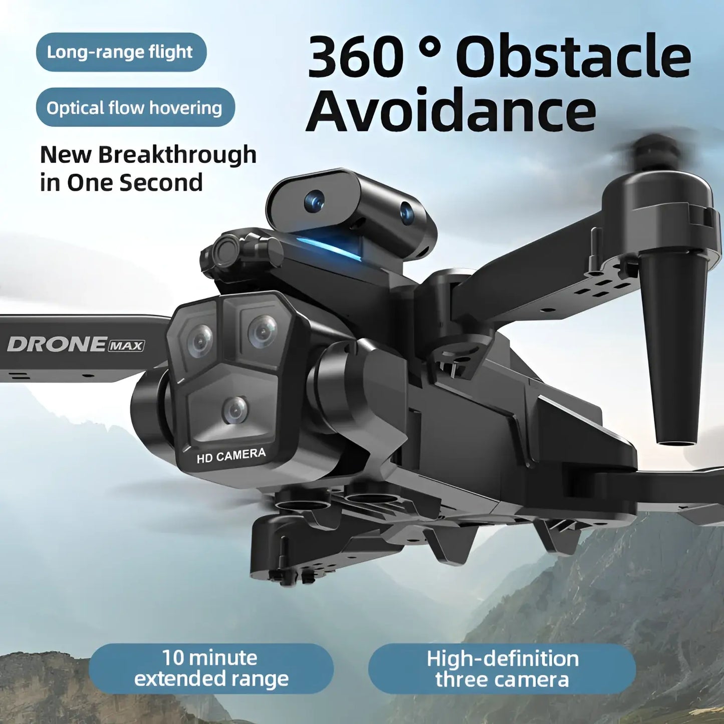 Drone Max Triple Camera Foldable Quadcopter with Led