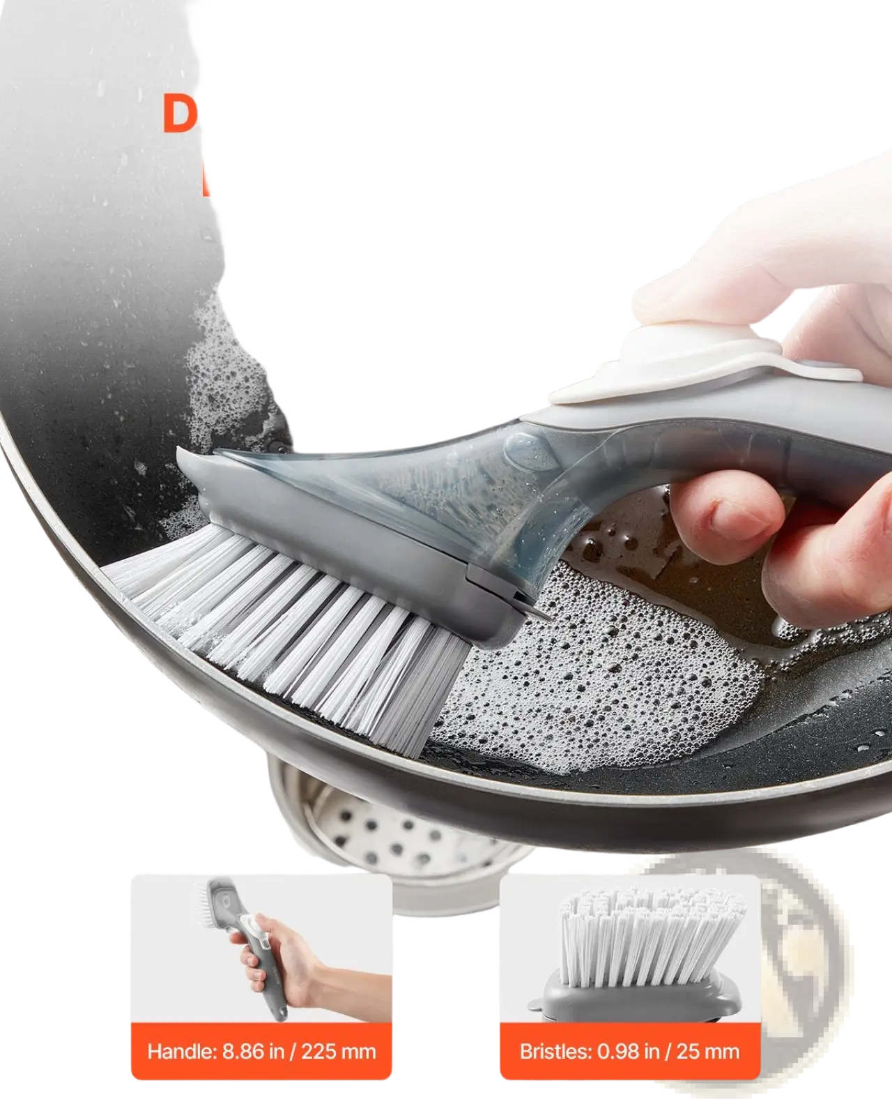 Soap Dispensing Dish Brush with 3 Scrubber Heads